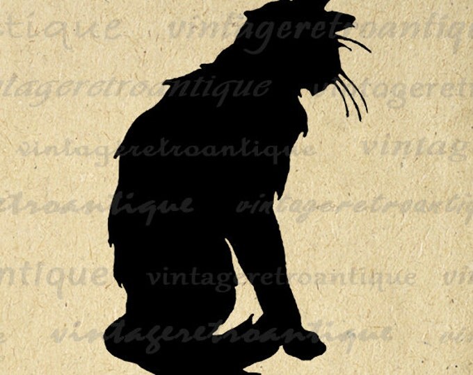 Cat Silhouette Digital Image Download Black Cat Printable Graphic Vintage Clip Art Jpg Png Eps HQ 300dpi No.3625