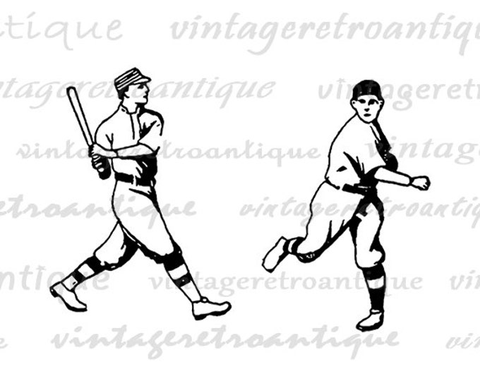 Digital Image Baseball Players Download Baseball Graphic Sports Printable Antique Clip Art for Transfers Printing etc HQ 300dpi No.4243