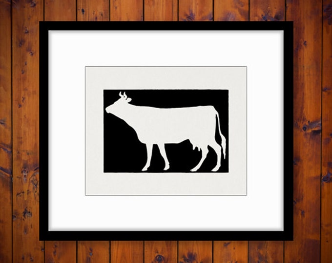 Digital Cow Silhouette Image Graphic Farm Animal Illustration Printable Download Vintage Clip Art for Transfers HQ 300dpi No.3372