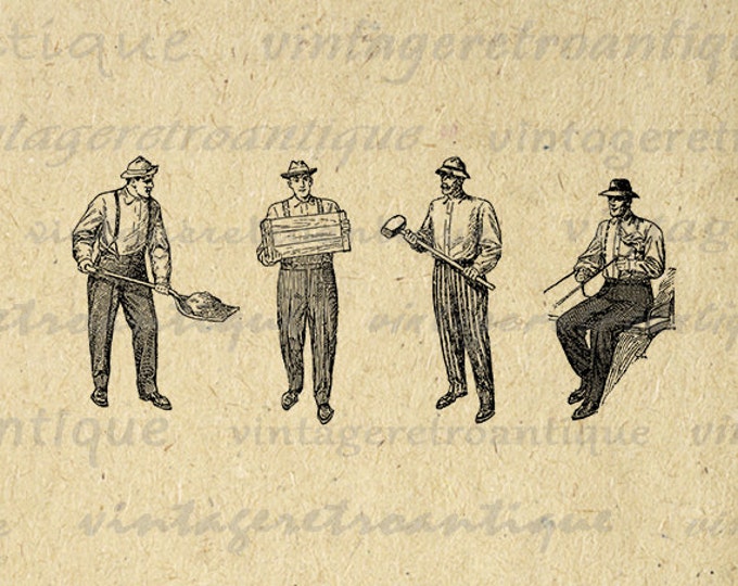 Antique Workers Digital Image Download Printable Graphic Vintage Clip Art Jpg Png Eps HQ No.1097