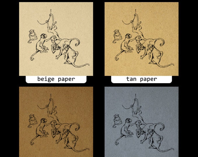 Monkeys Digital Image Download Printable Graphic Vintage Clip Art Jpg Png Eps HQ No.2878