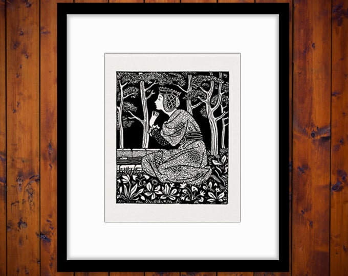 Woman in Forest Digital Image Download Collage Sheet Medieval Lady Girl Printable Graphic HQ 300dpi No.3771