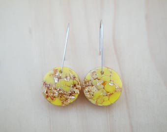 Eco Resin Small Round Earrings - Canary Yellow with Gold Foil
