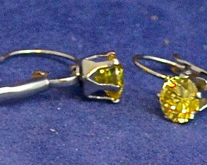 Yellow Diamond Leverbacks, Russian Simulated, Stainless Steel, E1037