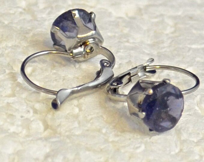 Iolite Leverback Earrings, 8mm Round, Natural, Set in Stainless Stell E1047