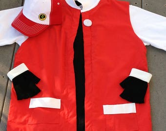 3 pc Men's XL Pokemon Trainer RED Cosplay - Costume - Jacket Gloves Hat - Anime Ash Ketchum