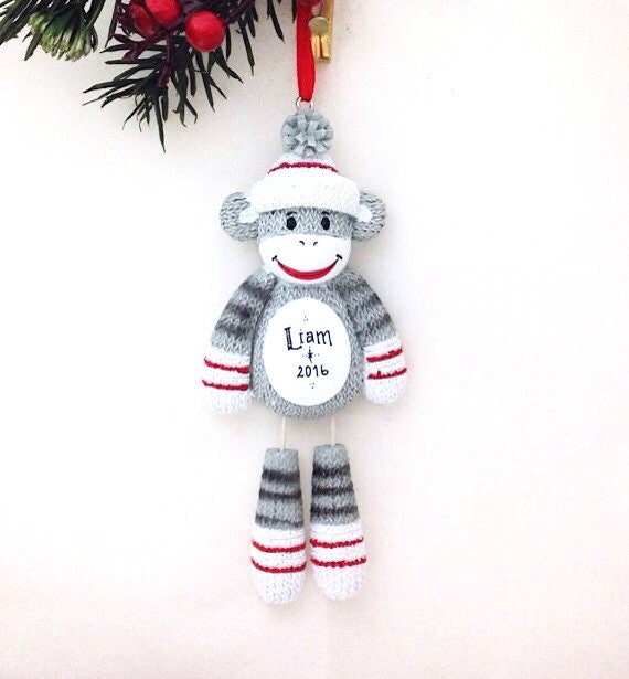 Sock Monkey Personalized Christmas Ornament / Child Gift