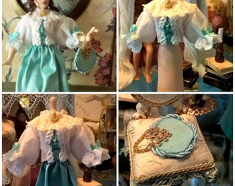 Dollhouse wearable Victorian blouse and handbag/purse set Beautiful 12th scale MADE TO ORDER