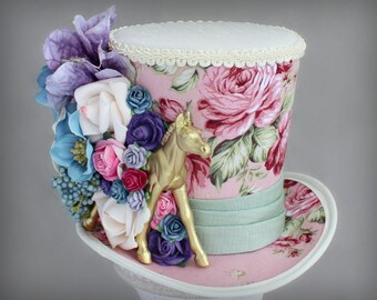 Kentucky Derby Hat, Golden Horse Hat, Mini Top Hats, Flower Mini Top Hat, Horse Mini Top Hat, Tea Party Flower Hat, Women Mini Top Hat