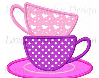 Birthday Tea Cups Applique Machine Embroidery Design NO:0573