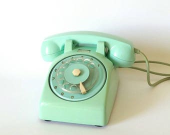 Vintage rotary phone, Turquoise dial phone, retro phone, Green rotary phone telephone, european telephones