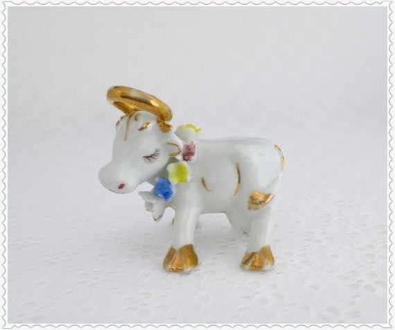 Holy Cow Figurine Angel Cow Vintage Collectible Small Calf