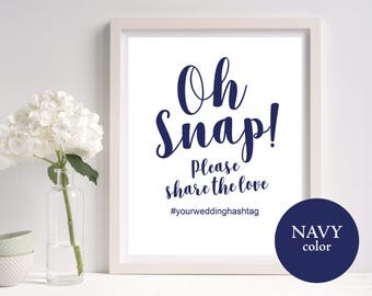 Wedding Instagram Sign, Hashtag Sign, Wedding Hashtag Sign, Oh Snap Printable, Navy, Wedding Printable, PDF Instant Download, MM03-4
