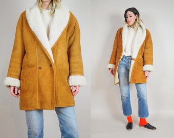 Cognac Suede Shearling Coat