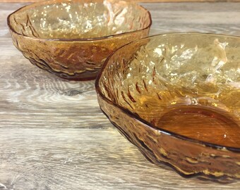 Honey Amber Seneca or Morgantown Crinkle or Driftwood Glass Bowls, Set of TWO