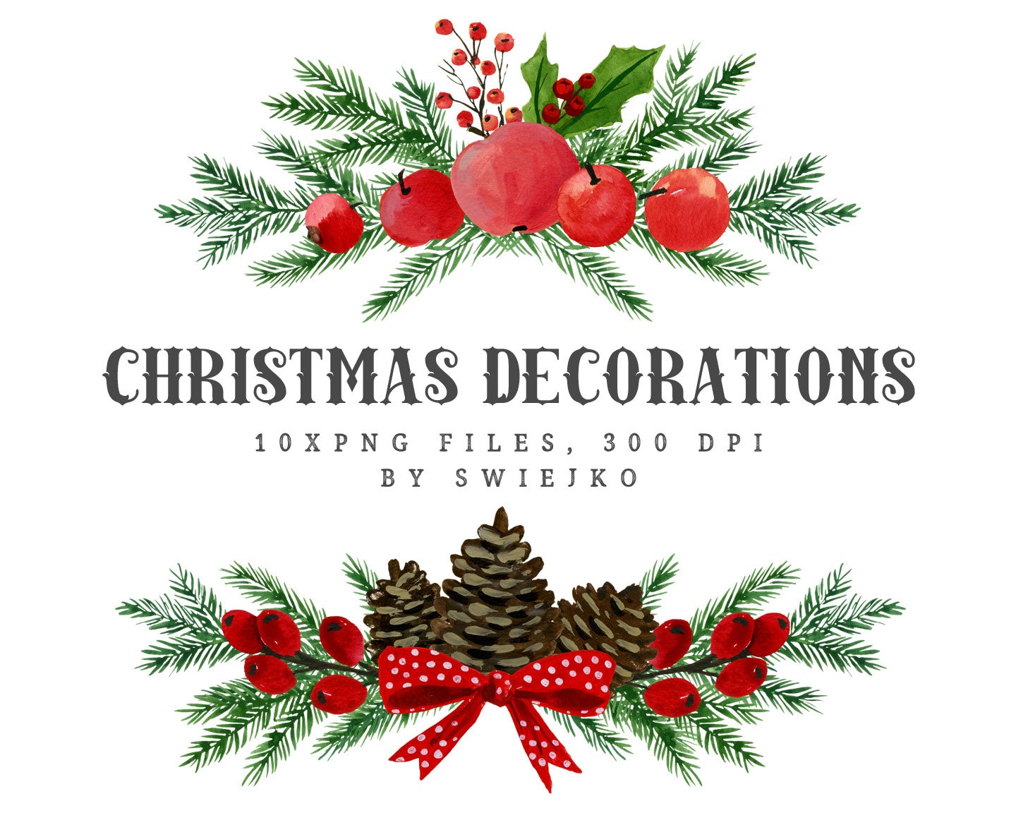 Christmas Watercolor Clipart Holiday decoration Christmas