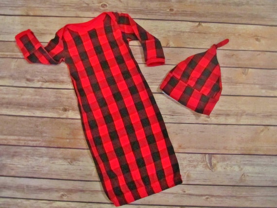 Buffalo plaid baby gown lumberjack gown baby boy gown