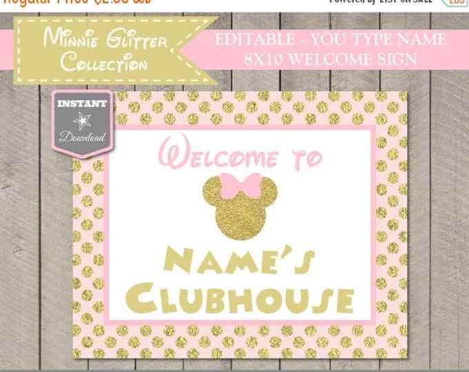 SALE INSTANT DOWNLOAD Editable Glitter Mouse 8x10 Welcome Clubhouse Sign / You Type Name / Glitter Mouse Collection / Item #2017