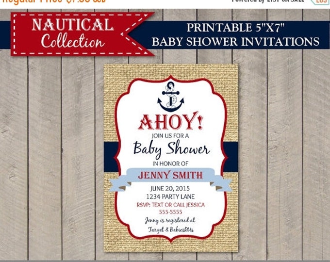 SALE PERSONALIZED Nautical Boy 5x7 Printable Baby Shower Invitation / Ocean / Nautical Boy Collection / Item #643