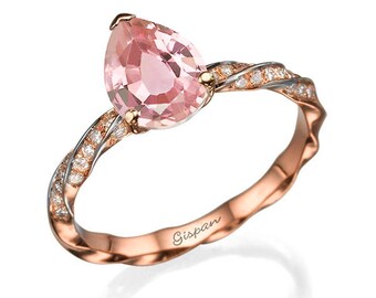 Morganite engagement Ring, Morganite ring rose gold, Drop Ring, Art Deco Ring, Gemstone Ring, Gem Ring, Vintage inspired, Promise Ring, Gift