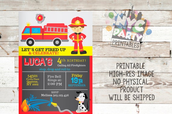 Firefighter Invitation, firefighter party, Firefighter birthday invite ...
