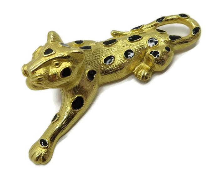 Vintage Trifari Gold and Black Enamel Leopard Brooch