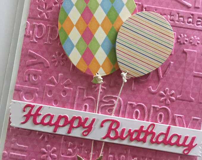 Handmade Birthday Card. Happy Birthday Wish. Cards with Balloons. Embossed Card