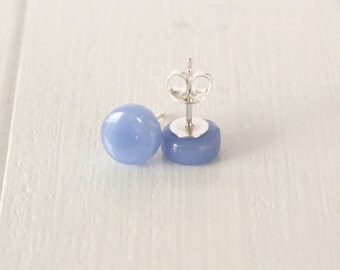 Cornflower Blue Glass Stud Earrings - Blue Glass Sterling Silver Stud Earrings - Gift for her - Gift for Mum - UK Seller - Bridesmaid Gift