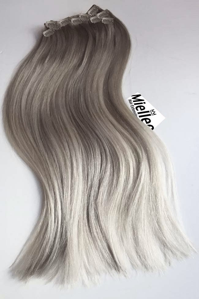 Medium Ash Blonde Balayage Clip In Extensions Silky Straight