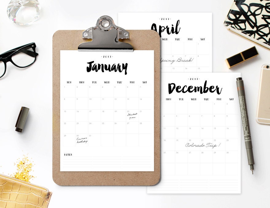 Modern Printable Calendar - BRUSHED CHARM - 2017/2018 from Modern Printable Calendar - BRUSHED CHARM - 2017/2018 from