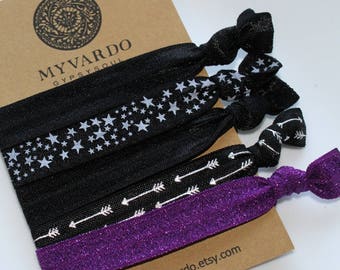 Halloween Hair Ties, Purple Hair Ties, Halloween Hair Band. Black Hair Tie Bracelets, Gothic Hair Accessories, Witchy Clothing, Gypsy Style