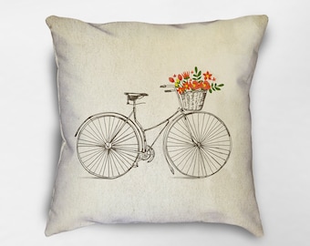 Bicycle Throw Pillow, Bike Pillow, Bicycle Gift, Bicycle Decor, Spring Pillows, Spring Pillow Cover, Spring Decor, Dorm Pillows, Bike Lover