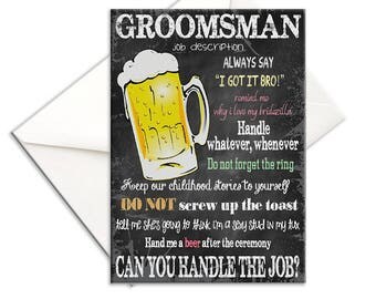 Will You Be My Groomsman, Chalkboard, Job Description, Printed, Groomsman Card, Beer Mug