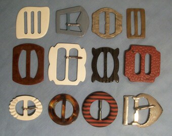 Original 1920's / 1930's Art Deco Buckle - In Silver and Black Glass with Deco Shaping main image 1