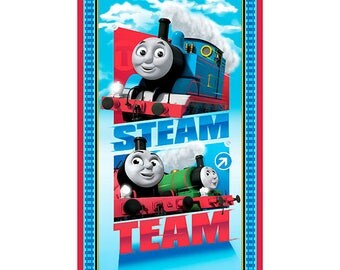 Steam Team Express~Thomas Train Panel 24" x 44"~Children's Cotton Fabric by~Quilting Treasures~Fast Shipping CH347