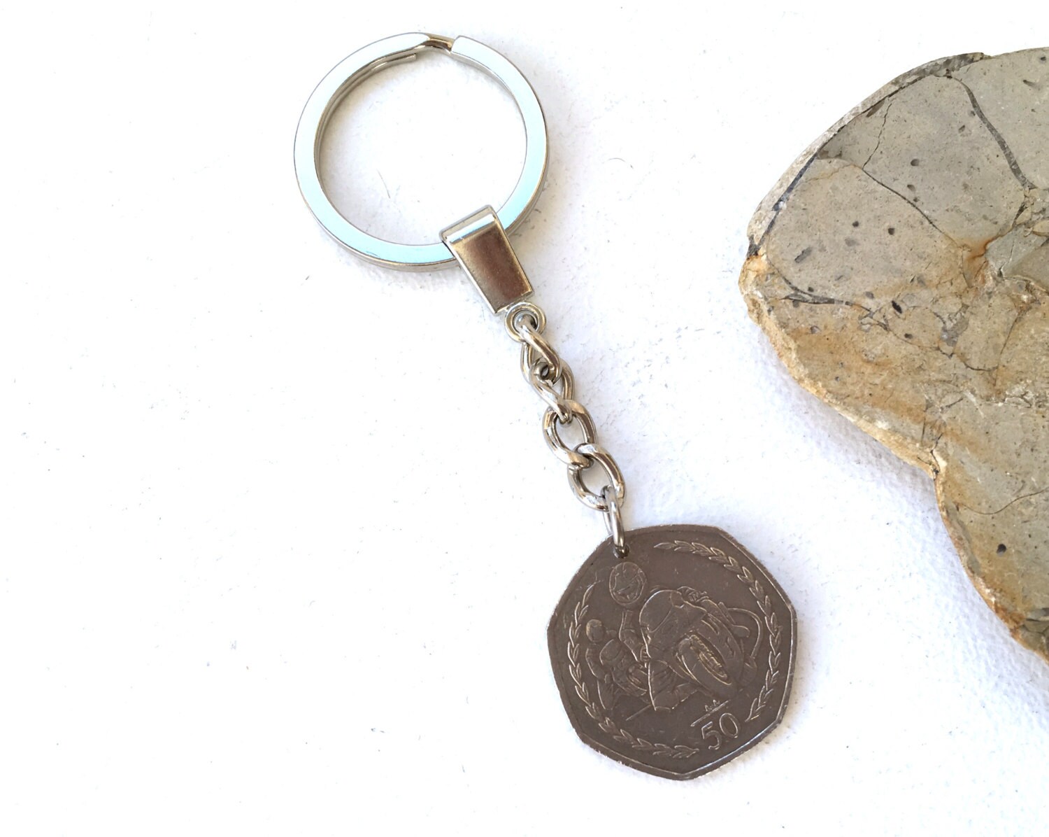 Isle of Man TT race keyring, 1997 Manx coin keychain, 19th birthday ...