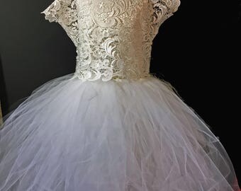 Ivory Lace Flower Girl Dress Cap Sleeve