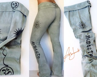 Yoga Pants, Long Leggings, Yoga Gifts, Tie Dye, Yoga Clothing, Full length Pant, Fold Over Waist, Flared leg, Tights, Gym Pants, Workout