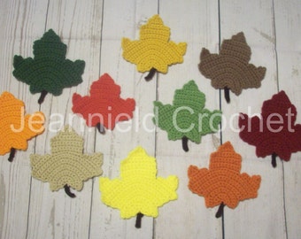 Hand Crocheted Maple Leaf Coasters / Decorations - Set of 10