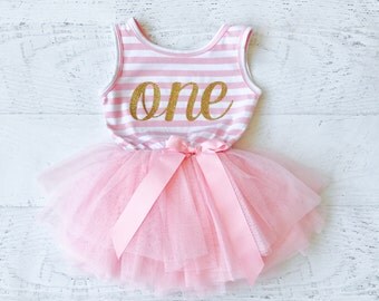 Pink and Gold First Birthday Outfit, Tutu Dress, Gold First Birthday Outfit, and First Birthday Outfit Girl, Girls First Birthday Outfit