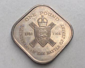1981 Baliwick of Jersey Channel Islands One Pound Square Coin -Bicentenary of the Battle of Jersey