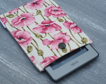 iPad Mini Cover / Floral Kindle Touch Case / Kindle 6/ Kindle Paperwhite / Kindle Fire Padded Sleeve (case) With Poppy Print and Button