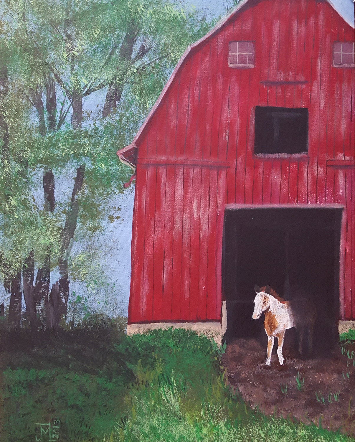Pony Barn 11x14 Acrylic Painting