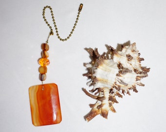 Bright Burnt Orange, Agate Ceiling Fan Pull, Stone Fan Pull, Crystal Fan Pull, Handcrafted Gifts, Unique Housewarming Gift