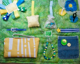 Batik Greens, Blues and Yellow Fidget, Sensory, Activity Quilt Blanket