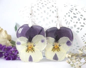 Pansy Earrings - Pansy Jewelry - Real Flower Jewelry - Real Flower Earrings - Pressed Flower Earrings - Botanical Jewelry - Pansies Earrings