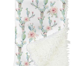 Desert Cactus Bloom Baby Blanket | Cactus, Girl Cactus, Floral Cactus, Mint, Blush, Girl Crib Blanket | Girl Cactus Nursery