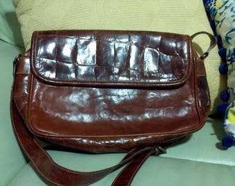 vintage Honey Brown handbag purse furla made italy embossed alligator leather shoulder Bag