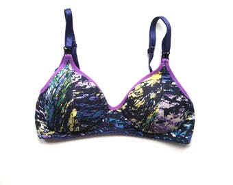 34D Nursing Bralette Jasmine, handmade soft cotton bra, underwear for women, from reclaimed fabric. Made in Quebec, Canada!