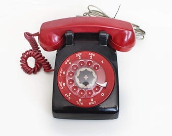 Two Tone red and black Classic Rotary Telephone.